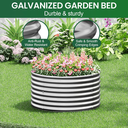 Mostmahes 4 Pack 3x3ft Round Galvanized Raised Garden Bed Outdoor, Metal Garden Bed for Vegetables, Above Ground Garden Box for Flower, Steel Raised Beds for Gardening - 3ftx3ftx10inch