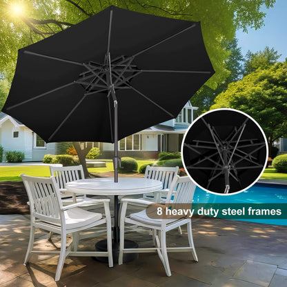 FLAME&SHADE 9ft Patio Umbrella - 2 Tiers Outdoor Umbrella with Push Button Tilt and Crank for UV Protection, Table Market Umbrella for Garden, Deck, Backyard, Pool and Beach(Black)