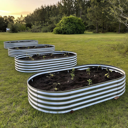 HGD Galvanized Raised Garden Bed Kit, Galvanized Planter Garden Boxes Outdoor, Oval Large Metal Raised Garden Beds for Vegetables & Flower (2 Pack)