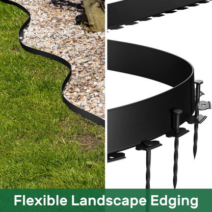 AGTEK Garden Edging 49FT Landscape Edging Kit 3 Inch Height Plastic Garden Border No Dig Lawn Border for Yard Flower Bed with 30 Stakes