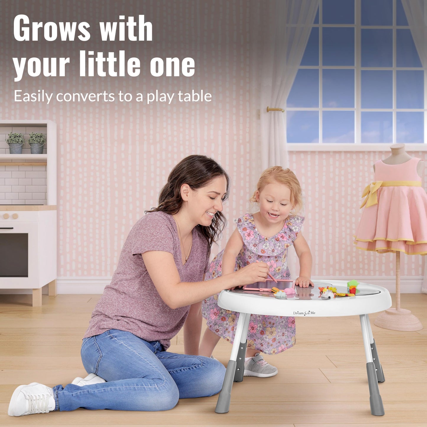 Dream On Me Curio Sit N Seek Baby Activity Center in Lime, 2 in 1 Activity Center and Play Table with 3 Detachable Toys and Music, 3 Level Height Adjustable Positions Activity Center for Baby