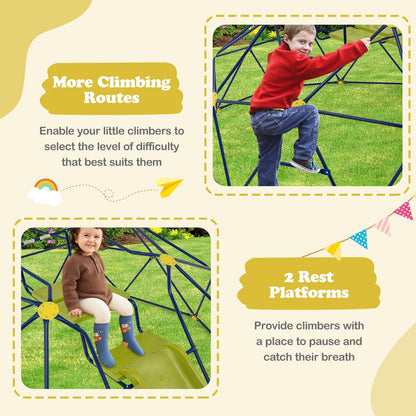 HONEY JOY Climbing Dome with Wave Slide, 13.3 FT Jungle Gym Monkey Bar for Backyard, Outdoor Climbing Toys for Toddlers Playground Equipment, Geometric Dome Climber for Boys Girls Age 3-8, Gift