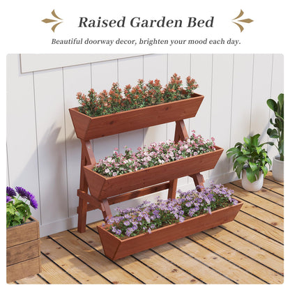 Kitsanery 3-Tiers Wooden Raised Garden Bed,Wood Planter Box for Vegetable,Flower Rack,Flower Pot Stands,Indoor Outdoor Gardening Planting Beds (Brick red, Large)