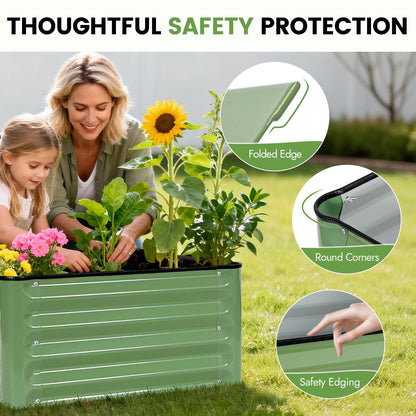 INNO STAGE Galvanized Raised Garden Bed Kits, 2x2x1ft Metal Raised Garden Beds Outdoor, Steel Raised Planter Bed with Gloves for Vegetables & Flowers Patio Ground Planter Box (Olive Green, 2PCS)