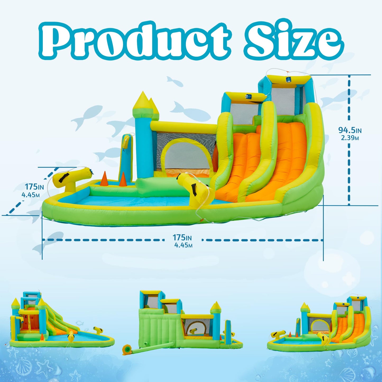 HOMMOW Inflatable Water Slide,10 in 1 Water Park Bounce House for Kids 3-12 with Blower,Splash Pool, 2 Slides, Water Cannon, Climbing Wall,Blow up Water Slides for Kids Outdoor Backyard