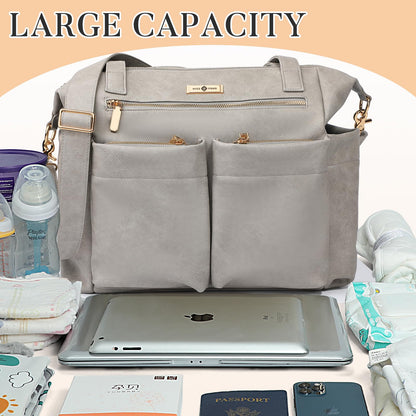 miss fong Diaper Bag Tote Baby Bag Leather Diaper Backpack Large Diaper Tote Bag for girls & boys Diaper Bag Purse with 11 Pockets,Changing Pad, Stroller Straps,4 Insulated Pockets