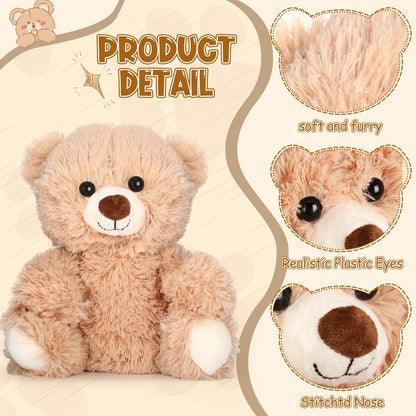 HyDren 12 Pcs 10 Inch Stuffed Animal Bear Bulk Soft Brown Small Stuffed Cute Bear Plush Toy for Girls Boys Birthday Party Baby Shower Party Favors(Light Brown)