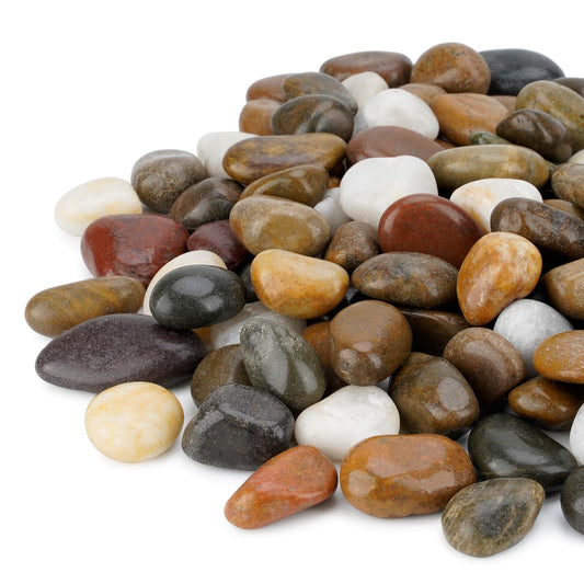 Mr. Fireglass Natural Polished Pebbles, 1.5-2 Inch Decorative Mixed Color Stones Aquarium Gravel River Rocks for Vase, Succulents, Landscaping and Home Decor (5-lb Bag)
