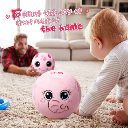 VangeBow Silent Indoor Soccer Balls for Toddlers 1-3, Inflatable Soft Plush Baby Toddler Soccer Ball Toys Gifts for 1 2 3 4 5 Year Old Boy Girl First Birthday Gift (Pink Elephant, Pump Include)