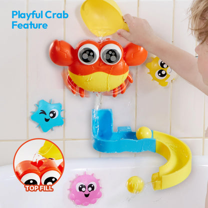 lalalark Bath Toys for Kids, 7-in-1 Shower Bathtub Toy with Crab, Whale, Rotating Fish & Slide Track, Interactive Water Play Set with Pour & Spray Fun for Toddlers, Boys Girls Birthday Gifts 3-5