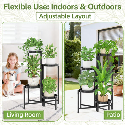 iDavosic.ly Plant Stand Indoor Outdoor, 4 Tier Corner Metal Flower Display Holder Shelf, Folding Tall Orchid Rack for Patio Balcony Porch Garden Living Room House, Black
