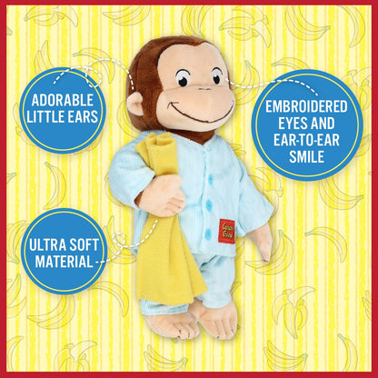 Kids Preferred Curious George in Pajamas Monkey Stuffed Animal Plush Toys Soft Cute Cuddle Plushie Gifts for Baby and Toddler Boys and Girls - 12" Stuffed Animal