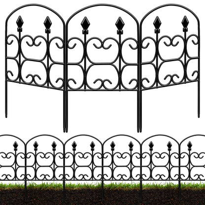 QIAOKAIYAN 24in(H) x 10.83ft(L) Decorative Garden Fence - Tall Garden Fence Animal Barrier 10 Pack Metal Fence Border Black No Dig Fence Panels Garden Fencing Border for Landscape Patio Yard Outdoor