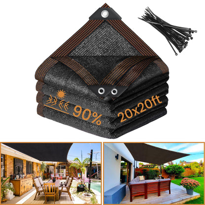 Riare 90% Black Shade Cloth- 20 x 20 FT Sunblock Garden Shade Cloth, Sun Shade Mesh Tarp with Reinforced Grommets for Greenhouse, Garden, Patio, Backyard, Plants, Pergola, Chicken Coop