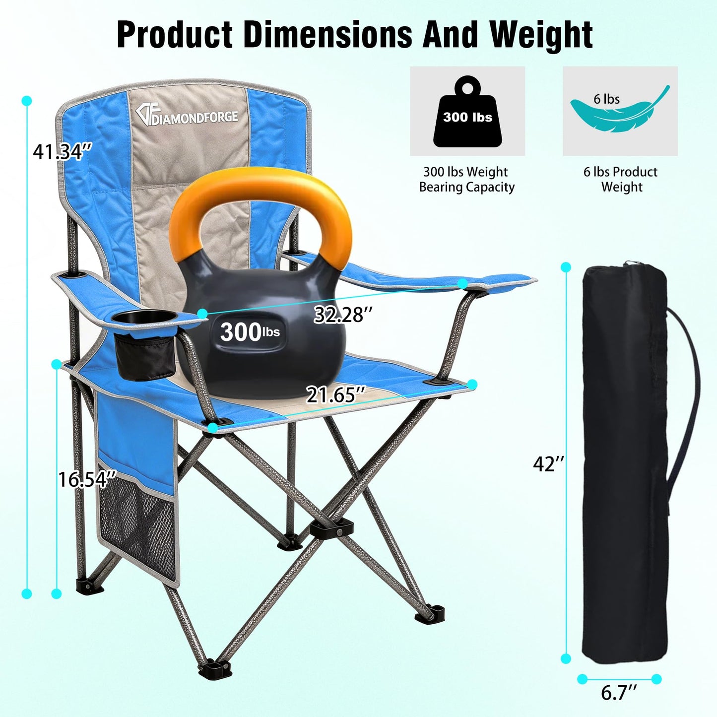 DIAMONDFORGE High Back Camping Chair for Adult, Portable Folding Camp Chair, Outdoor Camping Chair with Wide Cup Holder, Side Pocket for Hiking Fishing Sports, Blue Grey (2 Pack)