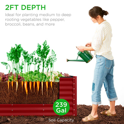 Best Choice Products 8x2x2ft Raised Outdoor Metal Garden Bed, Deep Root Box Planter for Vegetables, Flowers, Herbs, 240 Gallon Capacity, 100% Non Toxic Materials - Royal Red