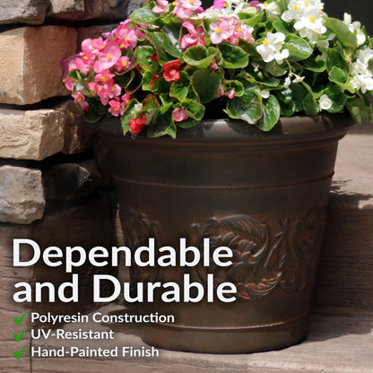 Sunnydaze 16-Inch Arabella Large Plastic Pot for Plants - Outdoor Double-Walled Polyresin Large Plastic Planter with Drillable Drainage Holes - Rust