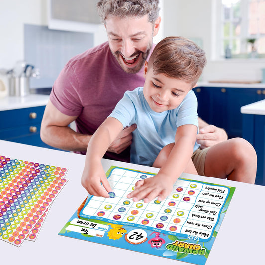 D-FantiX Reward Chart for Kids - Pad with 27 Chore Charts, Magnetic Behavior Chart for Kids at Home, Sticker Chart to Motivate Responsibility and Good Habits, 2328 Incentive Stickers