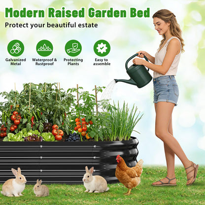 VAMFUTRE Oval Raised Garden Bed, 5 x 2 x 1FT, Galvanized Steel Planter Box with Wave-Shaped Metal Panels Painted for Outdoor Flower,Tree,Herb & Vegetable Garden (Black, 60X24X12 inches)
