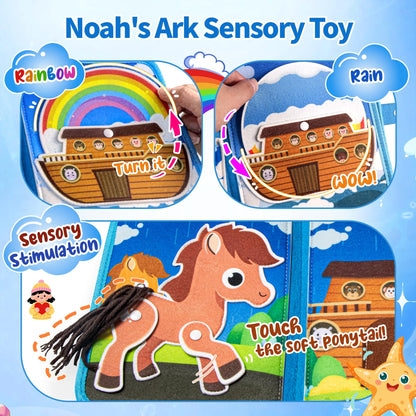 Noah's Ark Toy Busy Book for Toddlers 1-3 - Baptism Gifts for Boys & Girls - Montessori Toys for 1 Year Old，Learning Educational Sensory Activity Book,Birthday Toddlers Gifts for Travel Airplane