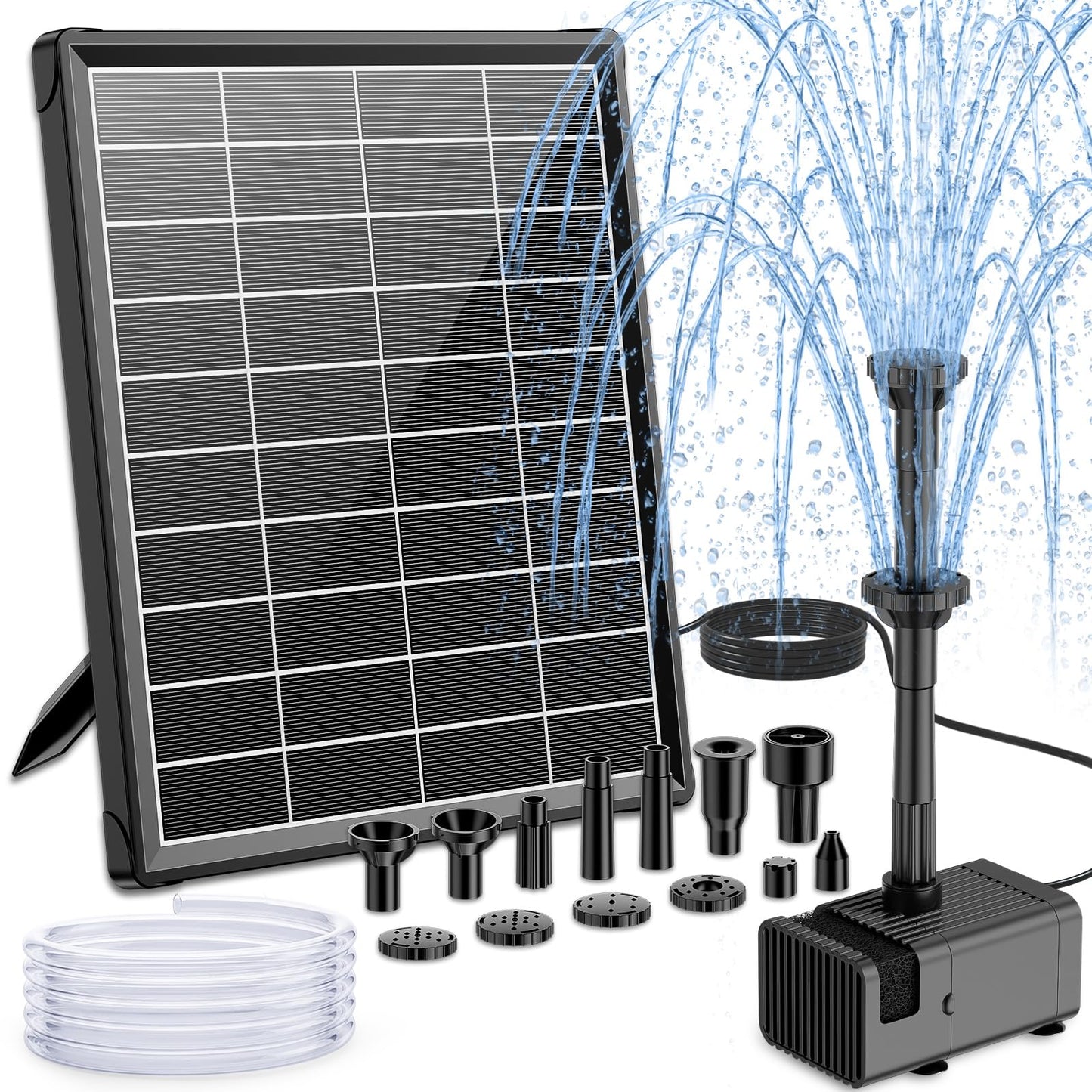 NFESOLAR 6.5W Solar Fountain Pump for Bird Bath, Solar Water Fountain with Dry-run Protection Water Pump, 8 Nozzles Modes, 5Ft Tubing for Pond, Bird Bath, Backyard DIY Water Feature Used