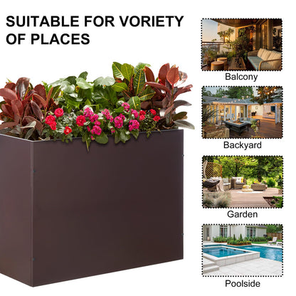 SUNNYPARK Large Metal Planter Box 32”x 12”x 24”, Rectangular Modern Brown Metal Planter Box Heavy Duty with Drainage Holes for Outdoor Garden Patio