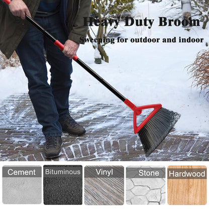 PUTNATRUE Heavy Duty Broom of Outdoor and Indoor, 4 Packs Upgraded Commercial Angle Brooms, Perfect Red Broom of House,Kitchen, Garage, Courtyard, Concrete