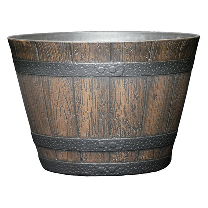 Classic Home & Garden Whiskey Barrel Planters - Wood Finish Flower Planter Pot - Decorative Garden Pots - Indoor & Outdoor Resin Planters - Weather-Resistant Planting Pots (9" Walnut Brown, Pack of 1)