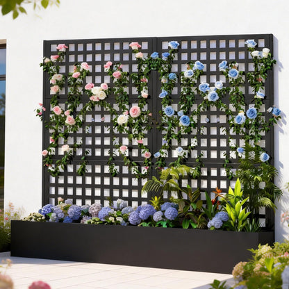 Callales Metal Planter Box with Trellis, Black Raised Garden Bed, Privacy Screen Planters with Trellis for Climbing Plants Vegetable Flowers Outdoor Indoor, Large 2Pcs Set