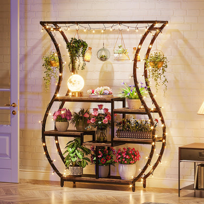 Tribesigns 6-Tier Plant Stand, 70.9 Inch Tall Plant Shelf with 10 Hanging Hooks, Vase Shape Ladder Plant Stand, Multi-Purpose Plant Display Rack for Indoor, Balcony, Living Room, Brown and Black