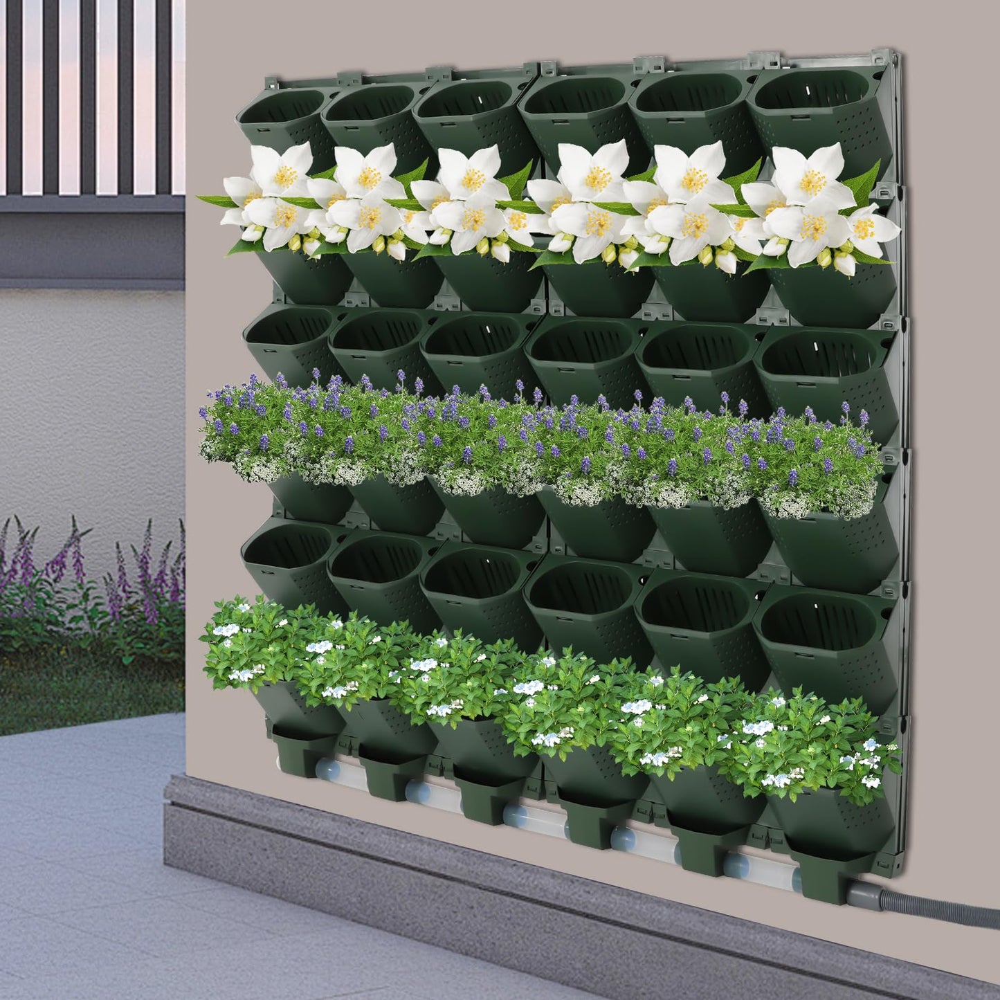 TFCFL Self Watering Wall Mounted Vertical Planter,36 Pots Self Watering Garden Growing System with Timer,Indoor Outdoor Flower Pot Holder for Herbs Vegetables Fruits