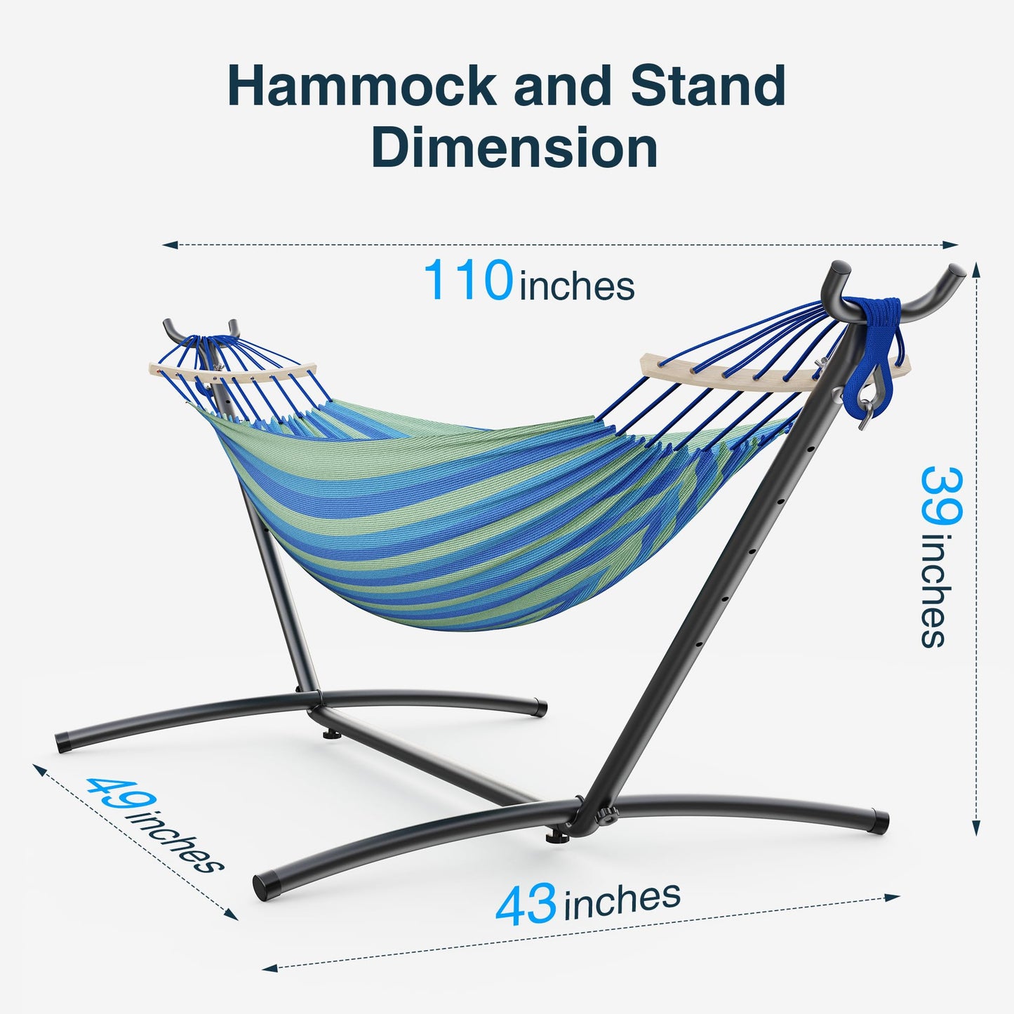 ANAGOO Double Hammock, Heavy Duty Portable, 500 lb Weight Capacity, Perfect for Both Indoors and Outdoors, 2 Person Hammock with Carrying Bag, Wide Blue