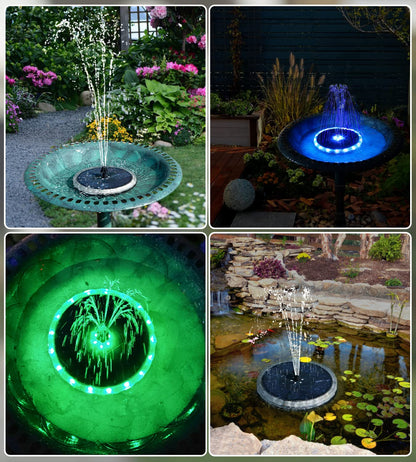 Yzert Solar Fountain Matte Panel with 4000 mAH Battery, 4W Bird Bath Fountains Solar Power with 8 Nozzles, Floating Solar Fountain Pump for Bird Bath, Garden, Pond, Outdoor (Color Change)