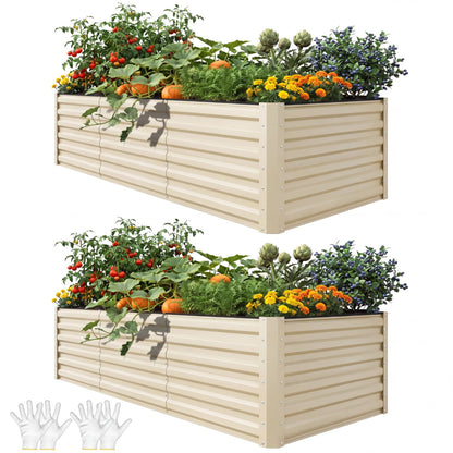 YITAHOME 8x4x2ft 2pcs Large Raised Garden Bed Kit, Galvanized Metal Planter Box with Gloves & Safety Rubber, Outdoor Above Ground Planters for Plants Vegetables Flowers, Cream Yellow