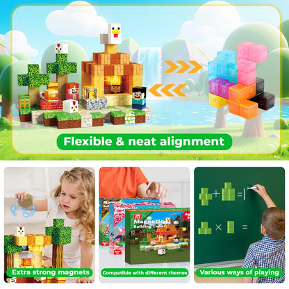 ToyUnited 200PCS Magnetic Blocks with Light-Up Blocks, Magnet Building Blocks, Stacking Magent Cubes, STEM Montessori Educational Sensory Toys for Boys & Girls Ages 3-12 Easter Birthday Gift