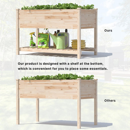 Gotland Raised Garden Bed with Legs, Raised Beds for Gardening with Storage Shelf Bed Liner Drainage Holes, Wooden Planter Raised Beds, Raised Planter Box for Backyard, Patio, Balcony, Natural