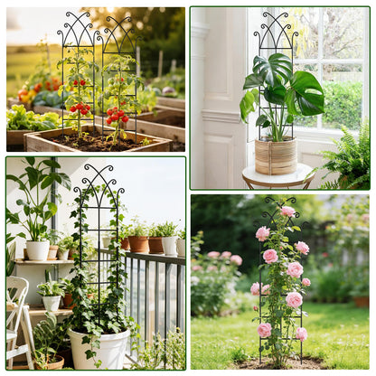 33.8in Tall Trellis for Climbing Plants Indoor & Outdoor, 4 Pack Metal Trellis for Potted Houseplant, Sturdy Support for Ivy, Pothos, Monstera, Hoya and Flower Vines, Black