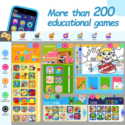 MOMILLA Kids Toys Smart Phone, Dual Camera with Stickers, 3.97" Touchscreen, 200+ Educational Puzzle Games, Learning Toys with Parental Control for Ages 3-8, Birthday Gift