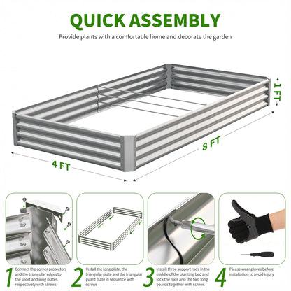 Anmiro Galvanized Raised Garden Bed,Outdoor Planter Box Metal Patio Kit Planting Bed for Vegetables Flowers Herb (Galvanized, 8x4x1ft-2p)
