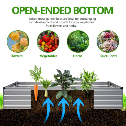 Easllre 2PCS 8x4x1ft Galvanized Raised Garden Bed,Outdoor Planter Box Metal Patio Kit Planting Bed for Vegetables Flowers Herb,Silver