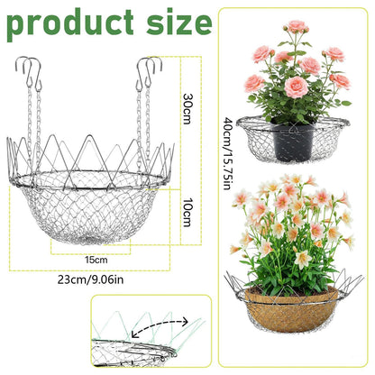 Adjustable Planter Insert, Heavy-Duty Rustproof Stainless Steel Plant Pot with Chains, Adjustable Planter Fillers + Durable Design + Outdoor, Indoor, Flower, Potted, Home Gardening Silver