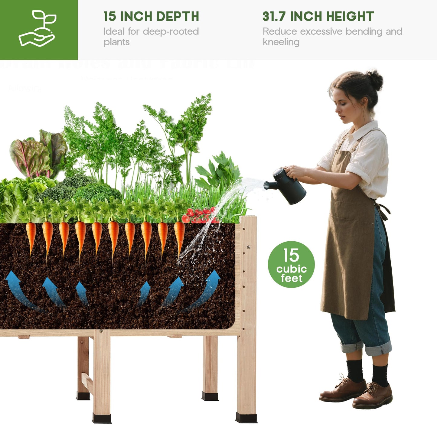 SPECRAFT 7x2 Ft Raised Garden Bed, Featuring Legs, Drainage Holes, Ideal for Vegetables, Flowers, Elevated Wood Planter Box for Balcony, Patio, and Backyard, Easy Assembly