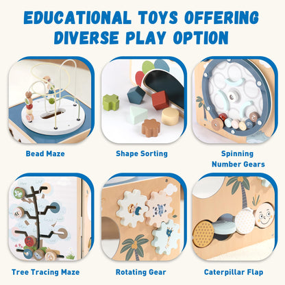 FReniland Wooden Activity Cube，Five Sided Montessori Toys，Sensory Toy for Toddler，Gift for Boys and Girls Over 18 Months