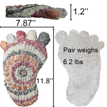 Garden Path Paved with River Pebbles -Footprint Stepping Stones -Garden, Terrace, Garden or Sidewalk Horticultural Design Decorative Stones-Fake Pebbles Children's Stepping Stones (2-piece Set) # A