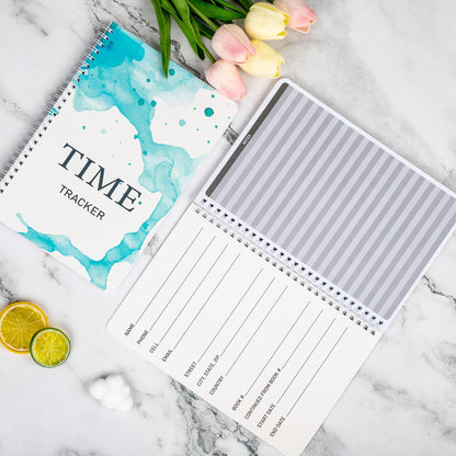 INKNOTE 2Pcs Time Tracker Log Timesheet Notebook Spiral Management LogBook for Effectively Track and Plan Your Day 9 X 6.1inch-100 Pages