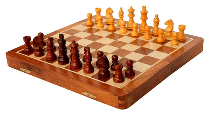StonKraft 12" x 12" Inch Wooden Foldable Chess Board Game Set with Wooden Chess Pieces + Colored Chess Book