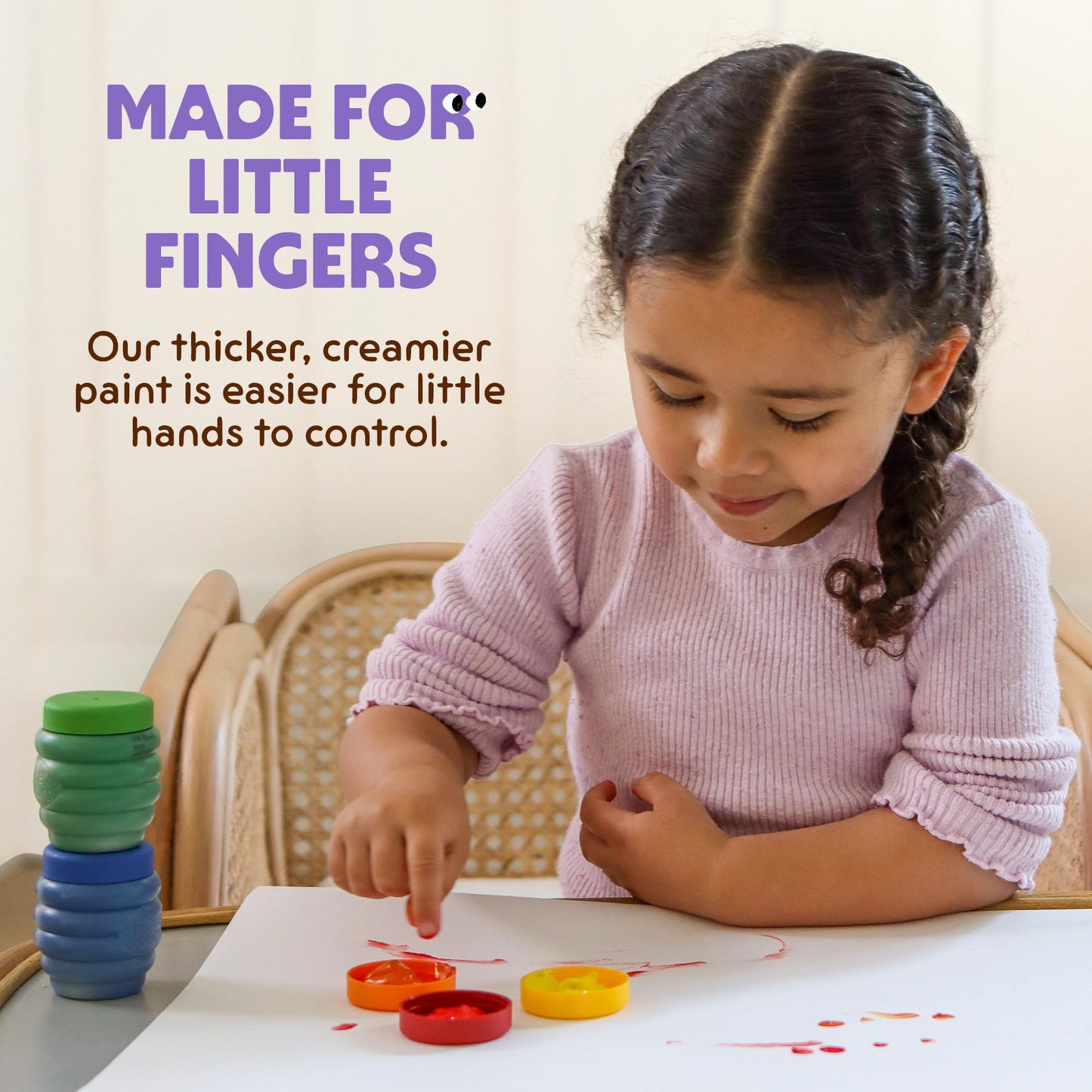 Honeysticks Non Toxic Finger Paint (6 Bright Colors), Washable from Skin, Safe Finger Painting for Toddlers, Kids Ages 1-3, 2-4, 3-5, Perfect First Paint for Little Artists Age 1+, Water Based, Eco