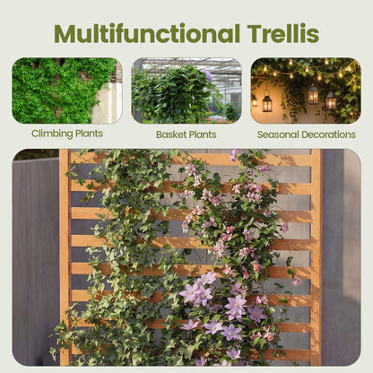 Giantex Set of 2 Raised Garden Bed with Trellis, 59” Tall Planter Box with Liner, Drainage Gaps for Climbing Vine Vegetable Flower, Indoor Outdoor Freestanding Privacy Screen for Porch Patio Yard