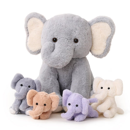 Vposyako 5 Pieces Elephant Stuffed Animals for Girls, 1 Mommy Elephant with 4 Babies Soft Plush Set Toys Gifts for Kids Children 3 4 5 6 7 8 9 Years, Christmas, Birthday, Children's Day