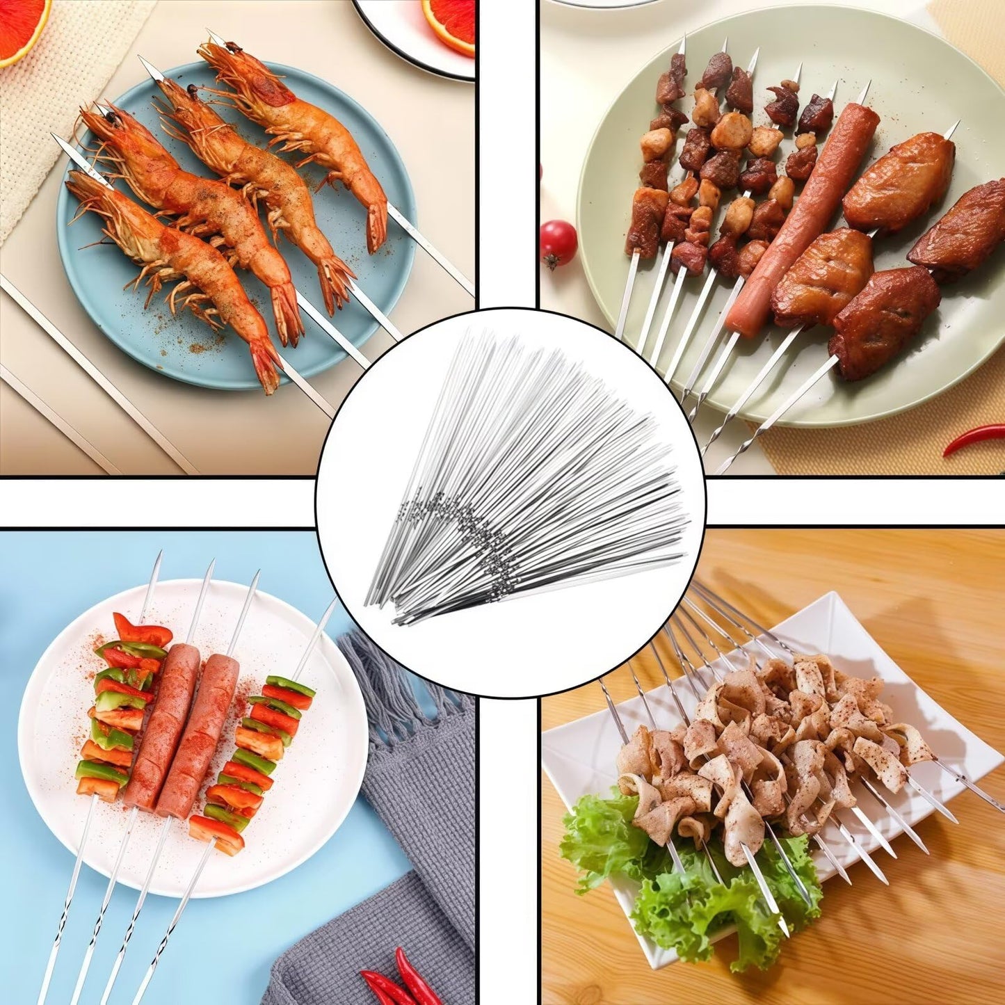 20PCS 304 Stainless Steel 13 Inch Long Flat Barbecue Skewers Set, Kebab BBQ Skewers with Portable Metal Storage Tube, Reusable Grilled Skewer Tool for Grilling Kitchen Party and Outdoor Cooking